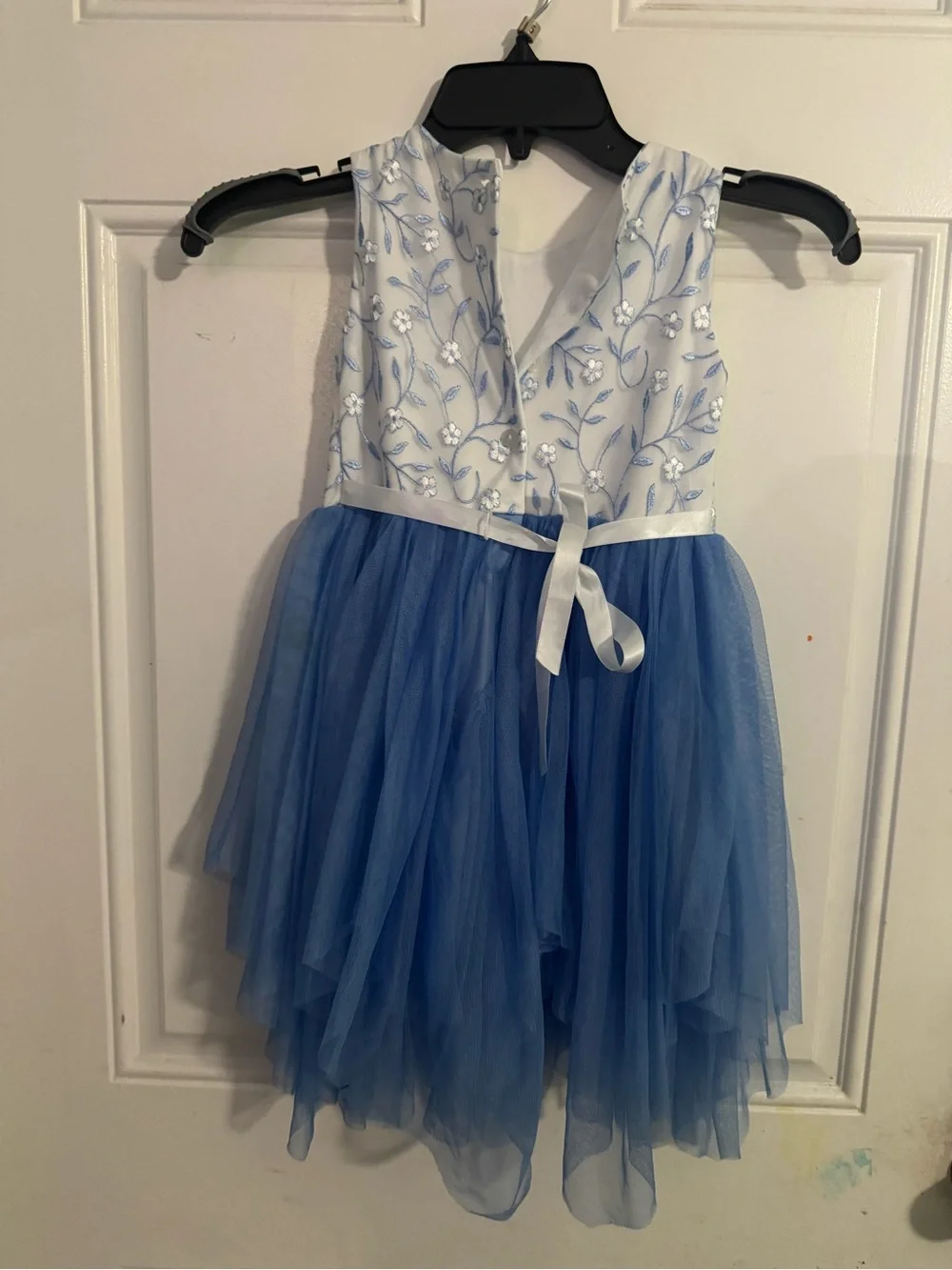 Embroidered Blue and White Tulle Kids Dance Costume